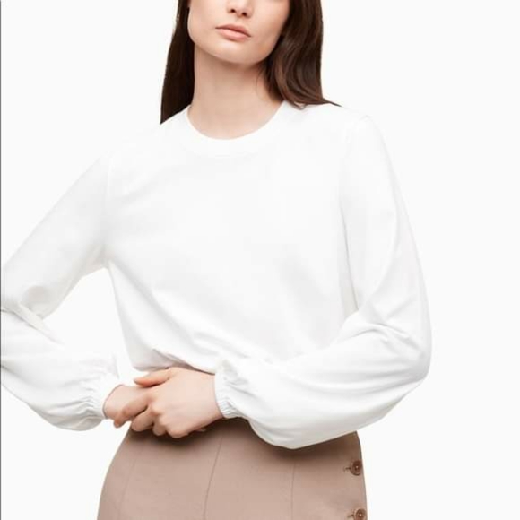 Aritzia Wilfred Jolie White Long Puffed Sleeved Cropped Tee Size M
